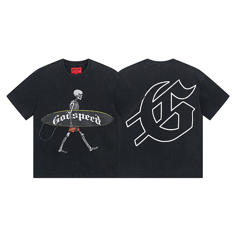 American Fashion Skull Rock Band Crewneck plus size Loose Short Sleeve T-shirt Couples Wholesale