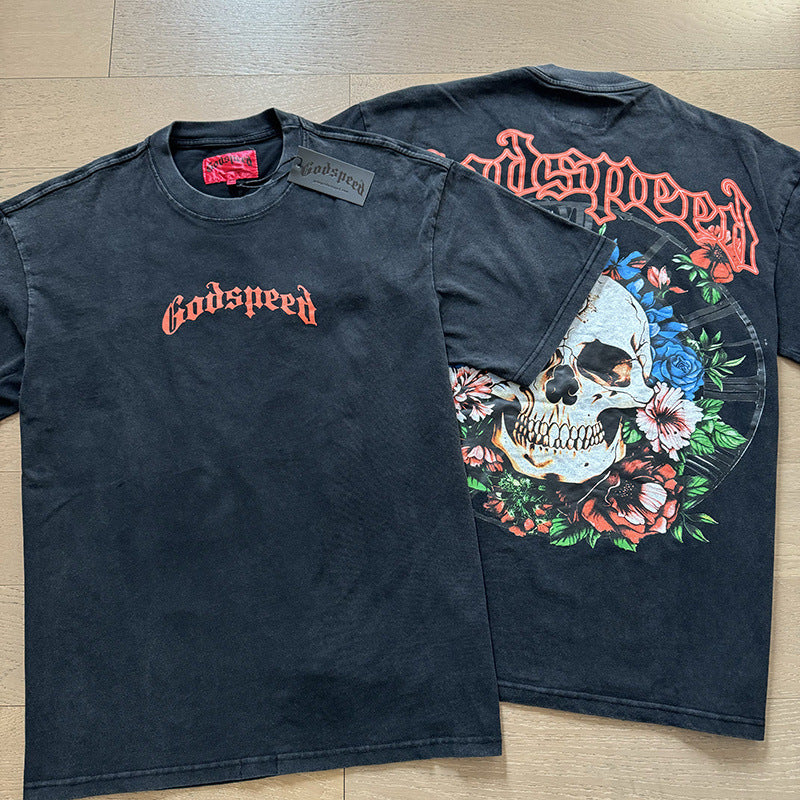 American Fashion Skull Rock Band Crewneck plus size Loose Short Sleeve T-shirt Couples Wholesale