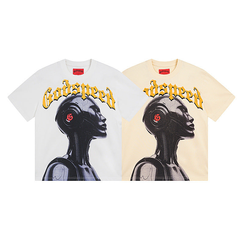 American Fashion Skull Rock Band Crewneck plus size Loose Short Sleeve T-shirt Couples Wholesale