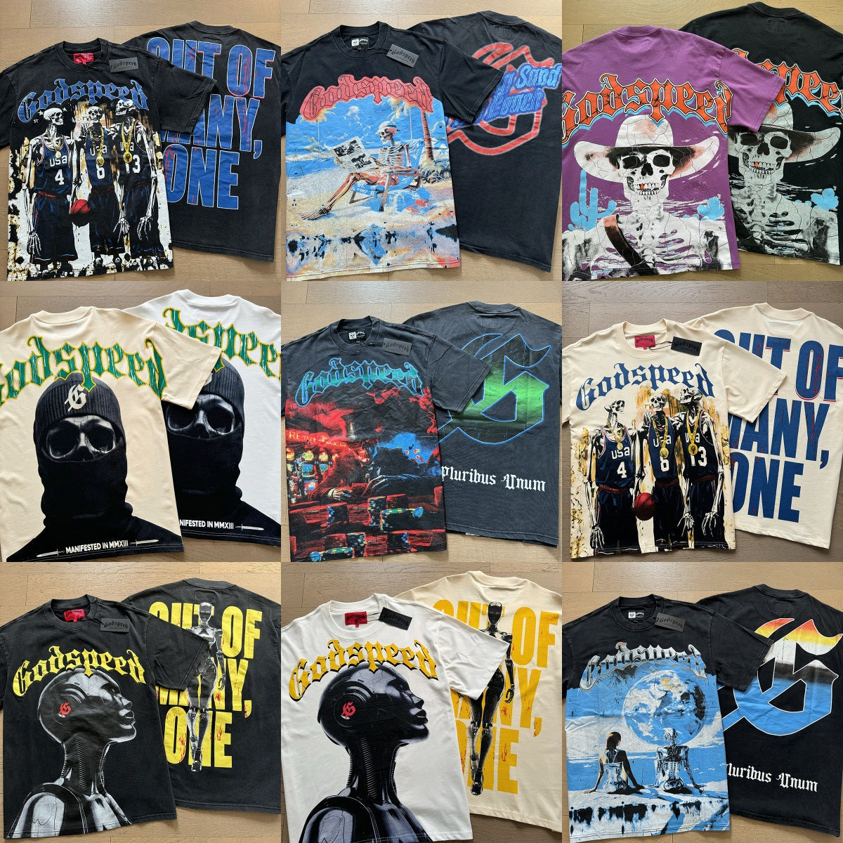 American Fashion Skull Rock Band Crewneck plus size Loose Short Sleeve T-shirt Couples Wholesale